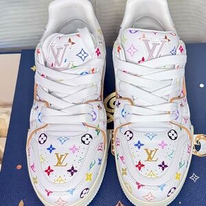 Louis Vuitton Murakami White Multicolor Monogram Trainer Sneakers for Men Sz 11